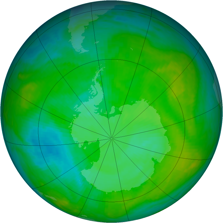 Antarctic ozone map for 15 January 1983